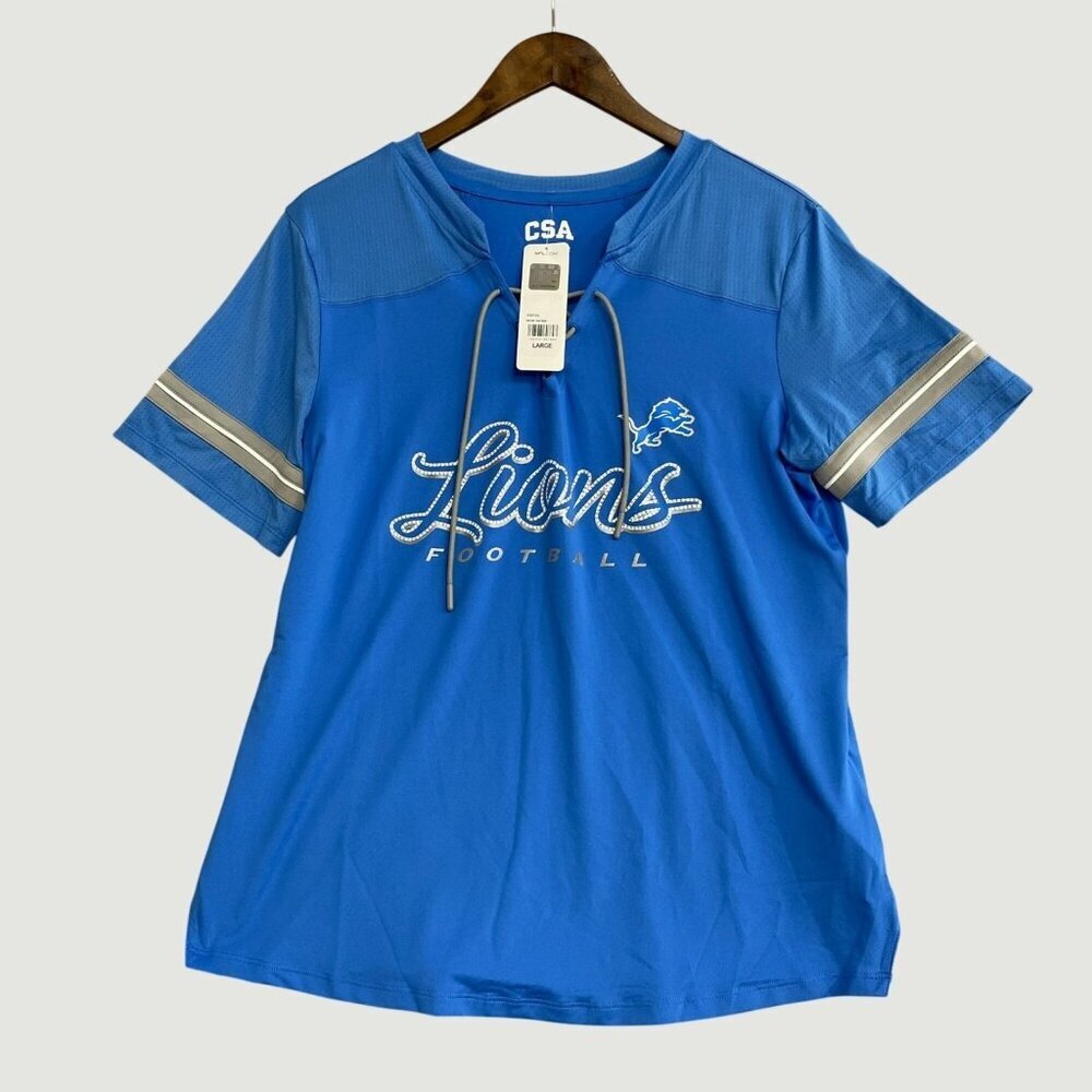CSA Women's L Detroit Lions Football Rhinestone Graphic Jersey  NFL  N0769